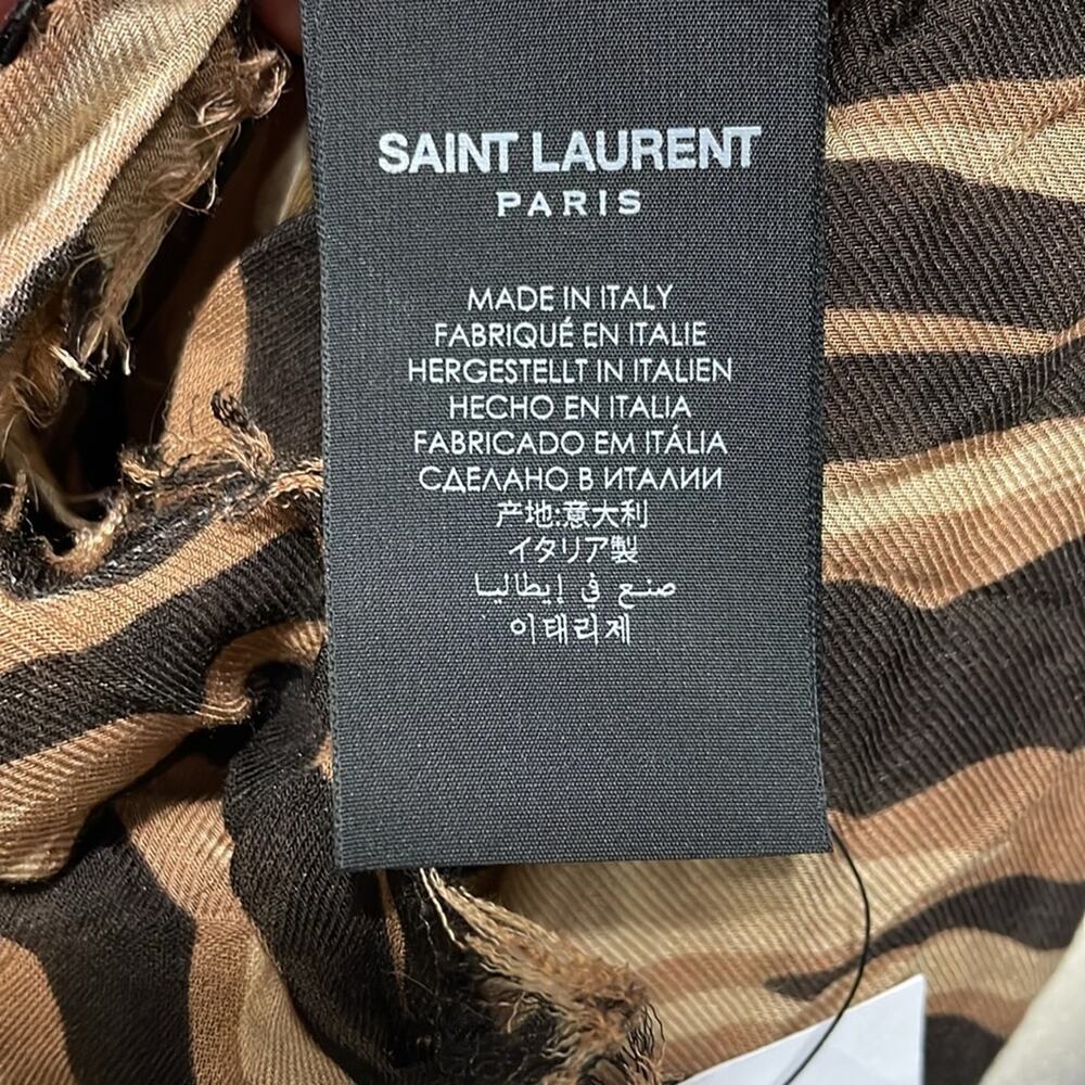Saint Laurent Scarf Animal Print Striped Brown Modal Cashmere Large Retail $750‎ - Picture 6 of 8